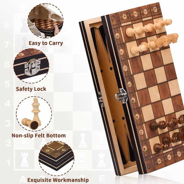 Fioay juego de ajedrez de madera 3 en 1 - 4